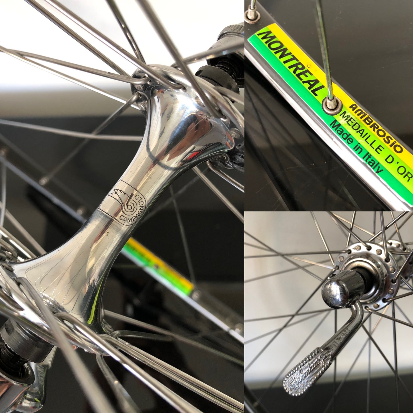 Ruota anteriore corsa, Ambrosio Montreal tubolare su mozzo Campagnolo Chorus. 700c